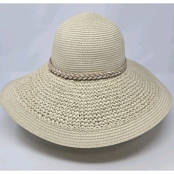 NWT J. CREW STRAW HAT WITH ROPE NATURAL BEIGE WOVEN PAPER WOMEN S/M WIDE BRIM - Picture 1 of 12